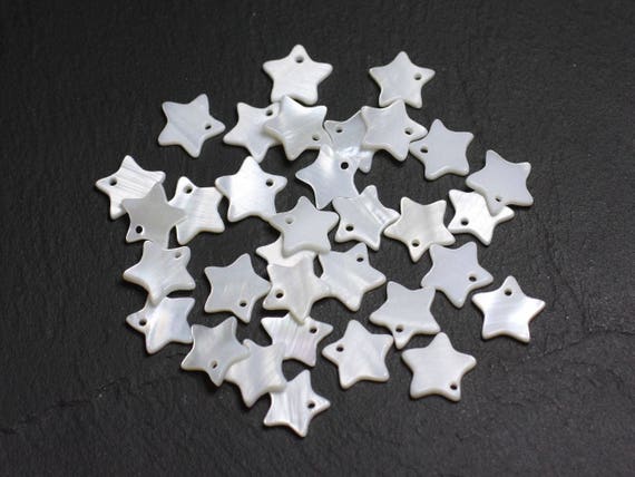 10pc - Pearl Pendants Breoques White Nacre Stars 11-12mm - 4558550027795