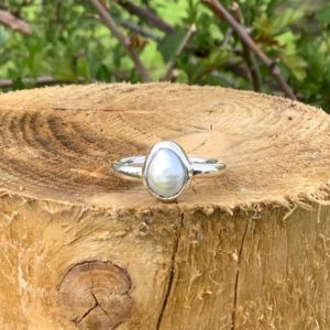 Shop Pearl Rings! White Pearl Silver Ring, Freshwater Pearl Ring, Bridesmaids Gift, Silver Pearl Stacking Ring, June Birthstone Silver Ring | Natural genuine Pearl rings, simple unique handcrafted gemstone rings. #rings #jewelry #shopping #gift #handmade #fashion #style #affiliate #ad