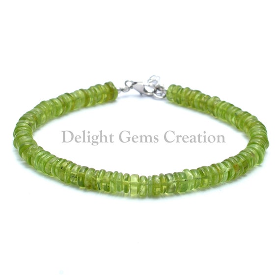 Aaa++ Natural Peridot Beaded Bracelet, Smooth Tyre 5.5-6mm Peridot Bracelet, Peridot Disc Bracelet, Green Peridot Gemstone Beads Bracelet