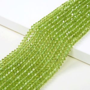 Shop Peridot Faceted Beads! 4x3MM Genuine Peridot Gemstone Grade AAA Bicone Faceted Rondelle Saucer Loose Beads BULK LOT 1,2,6,12 and 50 (P2) | Natural genuine faceted Peridot beads for beading and jewelry making.  #jewelry #beads #beadedjewelry #diyjewelry #jewelrymaking #beadstore #beading #affiliate #ad