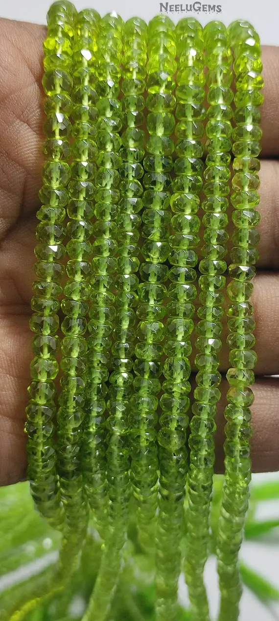 Aaa+ Natural Green Peridot Faceted Rondelle Shape Gemstone Beads,geniune Green Peridot Beads,4-5 Mm Green Peridot Beads For Handmade Jewelry