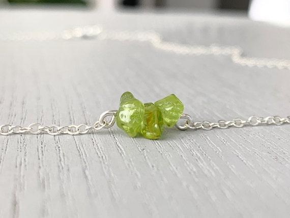 Genuine Green Peridot Necklace, Peridot Crystal Necklace For August Birthdays, Raw Gemstone Necklace Silver Or Gold Beaded Crystal Jewelry