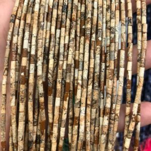Shop Picture Jasper Bead Shapes! 2x4mm Picture Jasper Tube Beads, Natural Gemstone Beads, Spacer Stone Beads For Jewelry Making 15'' | Natural genuine other-shape Picture Jasper beads for beading and jewelry making.  #jewelry #beads #beadedjewelry #diyjewelry #jewelrymaking #beadstore #beading #affiliate #ad
