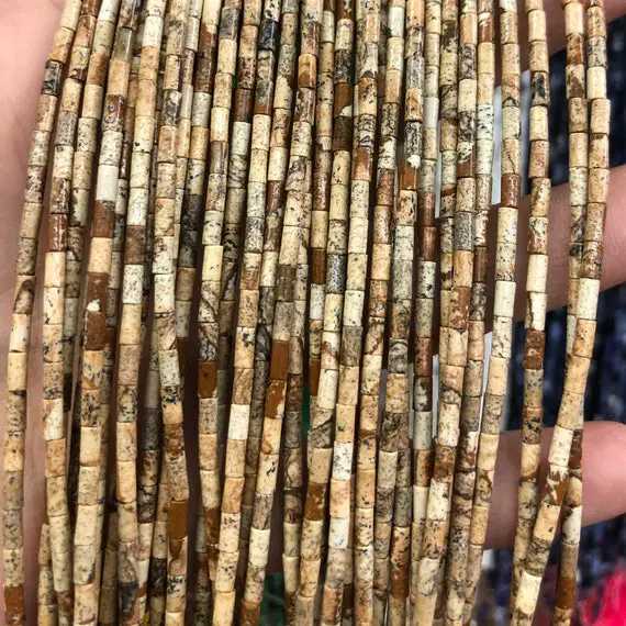 2x4mm Picture Jasper Tube Beads, Natural Gemstone Beads, Spacer Stone Beads For Jewelry Making 15''