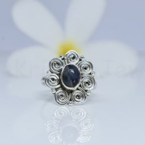Shop Pietersite Rings! Designer Blue Pietersite Ring, 925 Sterling Silver, Oval Gemstone Ring, Single Band Ring, Silver Bezel Set Ring, Cabochon Gemstone Ring | Natural genuine Pietersite rings, simple unique handcrafted gemstone rings. #rings #jewelry #shopping #gift #handmade #fashion #style #affiliate #ad