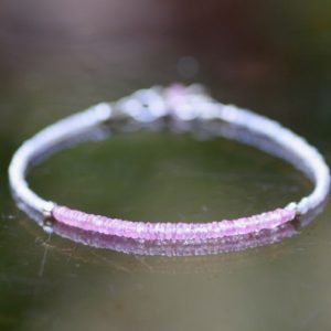 Shop Pink Sapphire Bracelets! Natural Pink Sapphire Bracelet Solid 14K White Gold , 7.2" – 7.75" , September Birthstone , 5th 45th Anniversary | Natural genuine Pink Sapphire bracelets. Buy crystal jewelry, handmade handcrafted artisan jewelry for women.  Unique handmade gift ideas. #jewelry #beadedbracelets #beadedjewelry #gift #shopping #handmadejewelry #fashion #style #product #bracelets #affiliate #ad