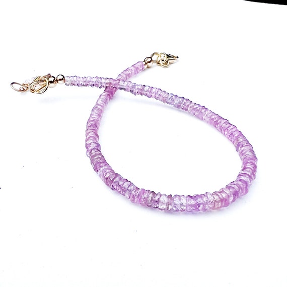 Natural Pink Sapphire Bracelet Solid 14k Gold , 5th 10th 45th  Anniversary , September Birthstone