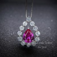 Pink Sapphire Necklace – Diamond Halo – Pear Teardrop Cut – White Gold – Sterling Silver – 2.5ct | Natural genuine Gemstone jewelry. Buy crystal jewelry, handmade handcrafted artisan jewelry for women.  Unique handmade gift ideas. #jewelry #beadedjewelry #beadedjewelry #gift #shopping #handmadejewelry #fashion #style #product #jewelry #affiliate #ad