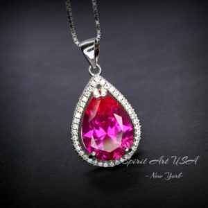 Shop Pink Sapphire Jewelry! Large Teardrop Pink Sapphire Necklace – Sterling Silver Fuchsia Large 5 CT Pink Sapphire Pendant – White Gold Fuchsia Gemstone Jewelry | Natural genuine Pink Sapphire jewelry. Buy crystal jewelry, handmade handcrafted artisan jewelry for women.  Unique handmade gift ideas. #jewelry #beadedjewelry #beadedjewelry #gift #shopping #handmadejewelry #fashion #style #product #jewelry #affiliate #ad