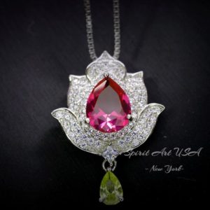 Shop Pink Sapphire Pendants! Ruby Necklace – Diamond Lotus Flower Pendant – 18kGP @ Sterling Silver -Teardrop Halo Luxury Ruby Pendant | Natural genuine Pink Sapphire pendants. Buy crystal jewelry, handmade handcrafted artisan jewelry for women.  Unique handmade gift ideas. #jewelry #beadedpendants #beadedjewelry #gift #shopping #handmadejewelry #fashion #style #product #pendants #affiliate #ad