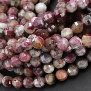 Shop Pink Tourmaline Beads! Geometric Lantern Faceted Natural Red Pink Tourmaline 8mm Round Beads Sparkling Dazzling Gemstone Good For Earring Pair Beads 15.5" Strand | Natural genuine beads Pink Tourmaline beads for beading and jewelry making.  #jewelry #beads #beadedjewelry #diyjewelry #jewelrymaking #beadstore #beading #affiliate #ad