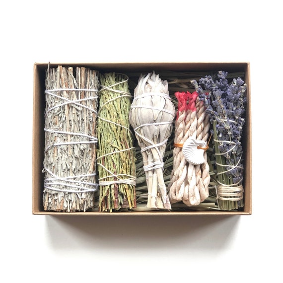 Positive Vibes Smudge Kit: White Sage, Cedar, Lavender, Incense & Clay Charm