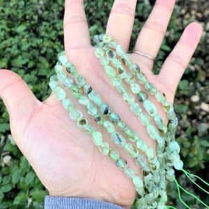 Shop Prehnite Chip & Nugget Beads! 1 Strand/15" Natural Green Prehnite Healing Gemstone 6mm to 8mm Free Form Oval Tumbled Pebble Stone Bead for Earring Bracelet Jewelry Making | Natural genuine chip Prehnite beads for beading and jewelry making.  #jewelry #beads #beadedjewelry #diyjewelry #jewelrymaking #beadstore #beading #affiliate #ad