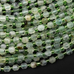 Shop Prehnite Faceted Beads! AAA Natural Prehnite 6mm Beads Faceted Energy Prism Double Terminated Point Cut 15.5" Strand | Natural genuine faceted Prehnite beads for beading and jewelry making.  #jewelry #beads #beadedjewelry #diyjewelry #jewelrymaking #beadstore #beading #affiliate #ad