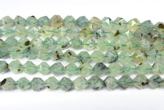 Prehnite Gemstone Faceted Diamond Cut Beads For Jewelry Making - Light Green Natural Stone Beads For Beading - Craft Making Supplies