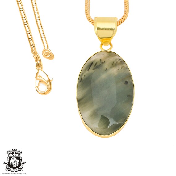 Prehnite 24k Gold Pendant Necklace