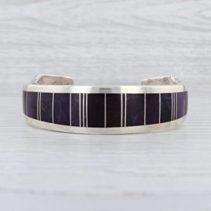 Shop Sugilite Bracelets! Purple Sugilite Mosaic Cuff Bracelet Sterling Silver Navajo Native American | Natural genuine Sugilite bracelets. Buy crystal jewelry, handmade handcrafted artisan jewelry for women.  Unique handmade gift ideas. #jewelry #beadedbracelets #beadedjewelry #gift #shopping #handmadejewelry #fashion #style #product #bracelets #affiliate #ad