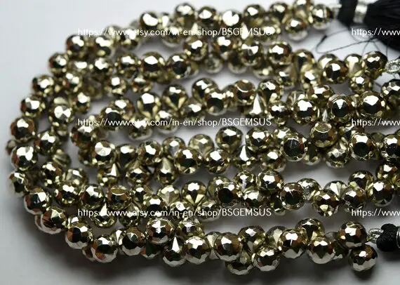 8 Inches Strand,silver Pyrite Faceted Onion Shape Briolett,size 6-6.5mm