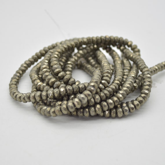Natural Pyrite Semi-precious Gemstone Faceted Rondelle / Spacer Beads - 4mm, 6mm - 15" Strand