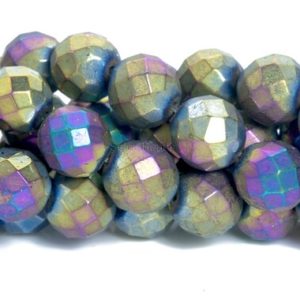 Shop Pyrite Faceted Beads! Titanium pyrite faceted round beads  – peacock purple plated genuine pyrite gemstone beads – colorful gemstone beads – 4-12mm beads -15inch | Natural genuine faceted Pyrite beads for beading and jewelry making.  #jewelry #beads #beadedjewelry #diyjewelry #jewelrymaking #beadstore #beading #affiliate #ad