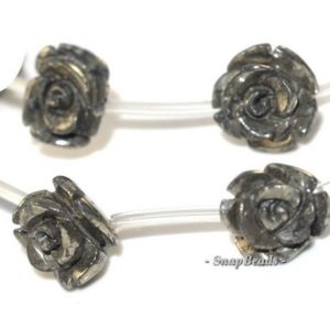 Shop Pyrite Bead Shapes! 14mm Palazzo Iron Pyrite Gemstone Carved Rose Flower Flora Loose Beads 16 inch Full Strand (90147615-124) | Natural genuine other-shape Pyrite beads for beading and jewelry making.  #jewelry #beads #beadedjewelry #diyjewelry #jewelrymaking #beadstore #beading #affiliate #ad