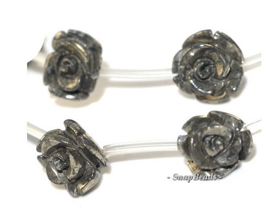 16mm Palazzo Iron Pyrite Gemstone Carved Rose Flower Flora Loose Beads 15.5 Inch Full Strand (90147630-124)