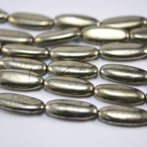 Shop Pyrite Bead Shapes! iron pyrite elongated oval beads, natural pyrite gemstone beads for necklace – pyrite beads for bracelet -10x25mm beads -15 inch | Natural genuine other-shape Pyrite beads for beading and jewelry making.  #jewelry #beads #beadedjewelry #diyjewelry #jewelrymaking #beadstore #beading #affiliate #ad
