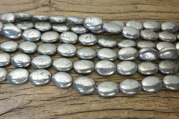 Natural Pyrite Oval Beads - Smooth Oval Gemstone Beads - Fools Gold Oval Beads - Oval Gemstone Beads For Jewelry Making - 15 Inch