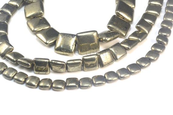 Natural Pyrite Puffy Square Beads - Bronze Gemstone Square Beads - Pillow Stone Beads - Jewelry Square Beads - Size  8-16mm -15inch