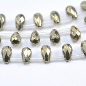 pyrite teardrop beads – bronze gemstone beads – faceted earrings beads – teardrop beads wholesale – teardrop shaped beads – 5x10mm -30 beads | Natural genuine other-shape Pyrite beads for beading and jewelry making.  #jewelry #beads #beadedjewelry #diyjewelry #jewelrymaking #beadstore #beading #affiliate #ad