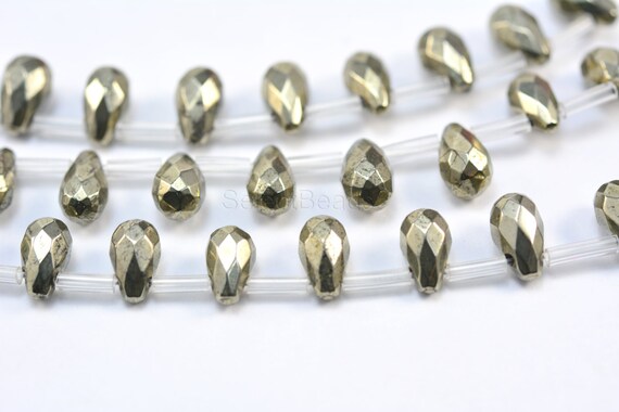 Pyrite Teardrop Beads - Bronze Gemstone Beads - Faceted Earrings Beads - Teardrop Beads Wholesale - Teardrop Shaped Beads - 5x10mm -30 Beads