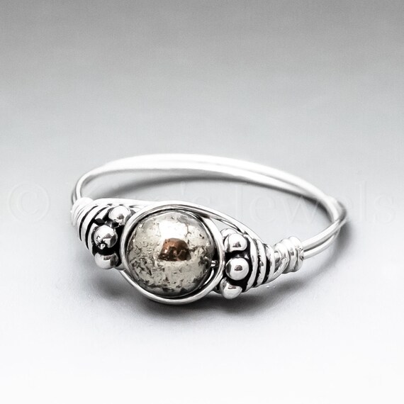Pyrite Fools Gold Bali Sterling Silver Wire Wrapped Gemstone Bead Ring - Made To Order, Ships Fast!