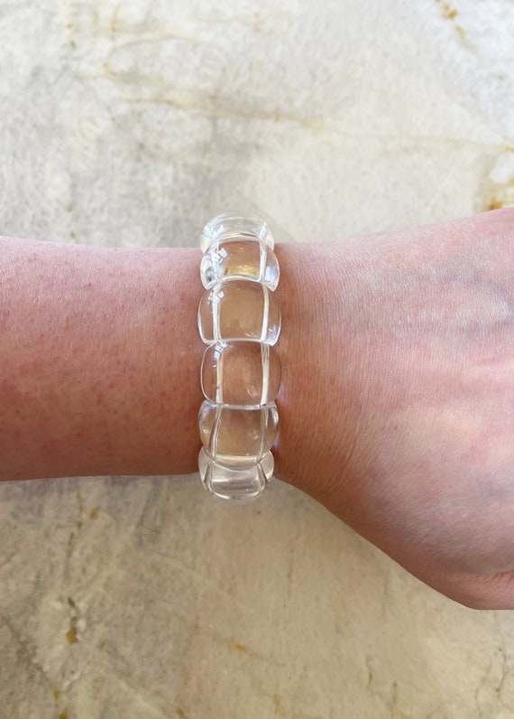 Rock Crystal Clear Quartz Beaded Stretch Statement Bangle Bracelet