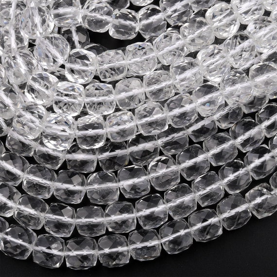 Aaa Super Clear Real Genuine Natural Rock Crystal Quartz 4mm 6mm 8mm 10mm Faceted Cube Dice Beads 15.5" Strand