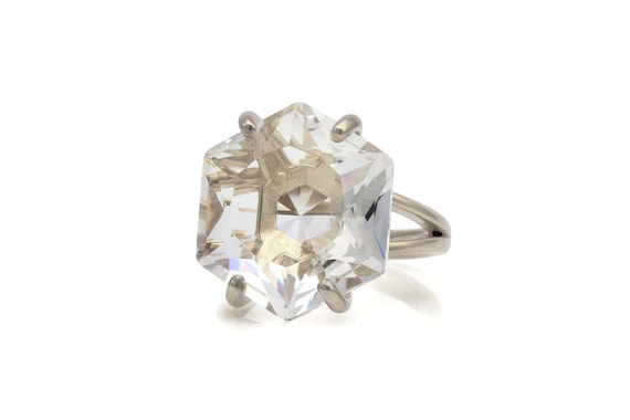 Silver Quartz Ring · Bridal Hexagon Ring · Wedding Statement Ring · Simple Quartz Ring · Prong Cocktail Ring