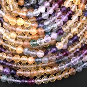 Aaa Natural Multicolor Rainbow Fluorite Faceted 4mm 6mm Round Beads Golden Yellow Purple Green Shaded 15.5" Strand