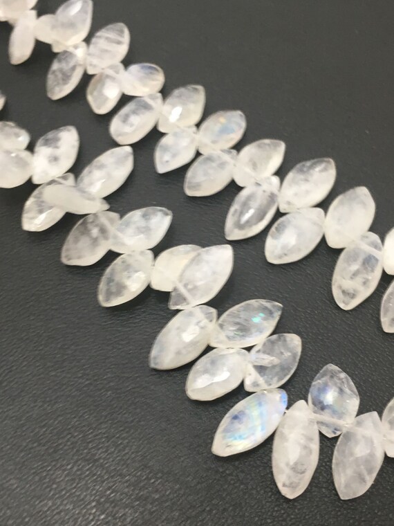 Blue Flash Rainbow Moonstone Faceted Marquise Shape Beads,size 10-14 Mm Approx, Rainbow Moonstone Top Drilled Beads For Jewelry Making