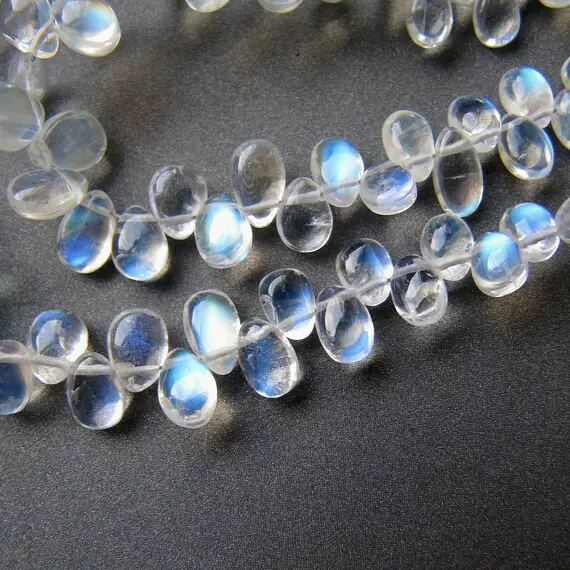 Rainbow Moonstone Flat Pear Drops • 4-7mm • Aaa Smooth Polished • Clear Transparent • Strong Blue Fire / Adularescence • Personal Favourite