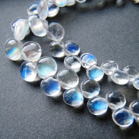 Rainbow Moonstone Hearts • 4-6mm • Superb Aaa++ Smooth Polished • Clear Transparent • Strong Blue Fire / Adularescence • Personal Favourite