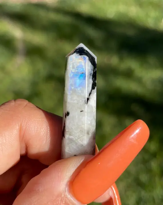 Moonstone Crystal Point (1) Xs Rainbow Moonstone Pencil Point, Tumbled Faceted Moonstone, Small Polished Stone, White Moon Stone Gemstone