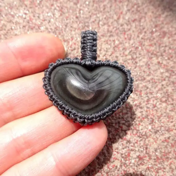 Rainbow Obsidian Pendant Heart Necklace, Gemstone Heart Pendant, Macrame Necklace With Healing Stones, Gift For Her Him