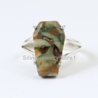 Real Rainforest Jasper Ring, Coffin Gemstone Ring, Handmade Coffin Ring, natural Ring, 925 Sterling Silver Ring, Prong Coffin Ring, Gift Ideas | Natural genuine Gemstone jewelry. Buy crystal jewelry, handmade handcrafted artisan jewelry for women.  Unique handmade gift ideas. #jewelry #beadedjewelry #beadedjewelry #gift #shopping #handmadejewelry #fashion #style #product #jewelry #affiliate #ad