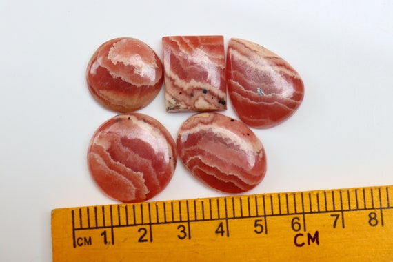 A+ 5pc Rhodochrosite Cabochon, Pink Patterns, Crystal Cabochon, Wire Wrapping, Wearable Art, Healing Crystals, Jewelry Making, Reiki Healing