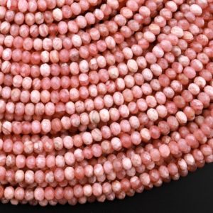 Shop Rhodochrosite Beads! AA Natural Pink Rhodochrosite 3mm 4mm Faceted Rondelle Beads Micro Diamond Cut Genuine Red Pink Gemstone 15.5" Strand | Natural genuine beads Rhodochrosite beads for beading and jewelry making.  #jewelry #beads #beadedjewelry #diyjewelry #jewelrymaking #beadstore #beading #affiliate #ad