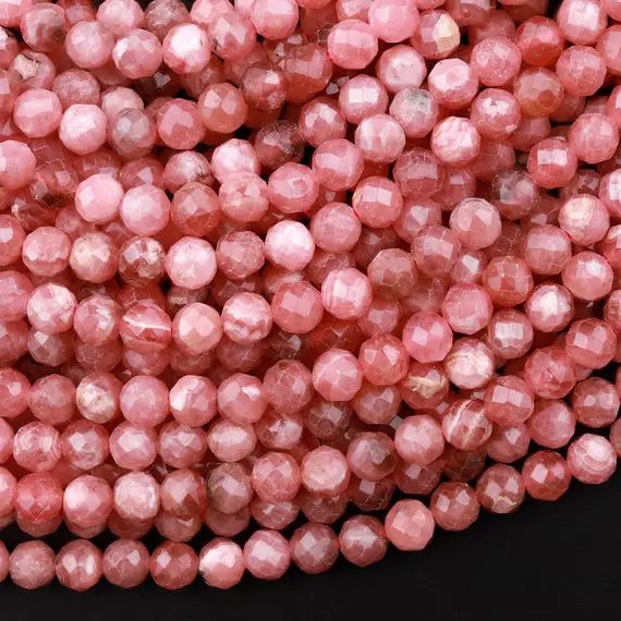Aa Natural Rhodochrosite 3mm 4mm 5mm Faceted Round Beads Micro Laser Diamond Cut Genuine Red Pink Gemstone 15.5" Strand
