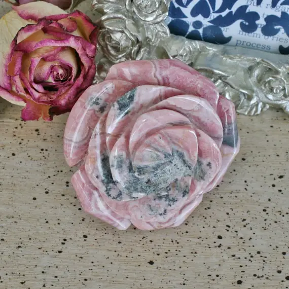 Rhodochrosite Rose Carving, Hand Carved Flower, Rose Carving From Capilitas, Argentina, 2.26"x2.11"x1.46"