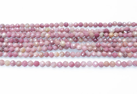 Small  Rhodonite Beads - Pink Stone Spacer Beads - 2mm Faceted Stone Beads - 3mm Tiny Gemstones - 4mm Jewelry Spacer Beads - 15 Inch