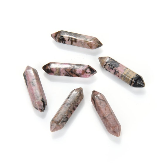 4pcs Natural Black Pink Rhodonite Double Point Healing Gemstone Wand Bullet Shape Spike Pendant Drop Bead For Women Men Jewelry Making