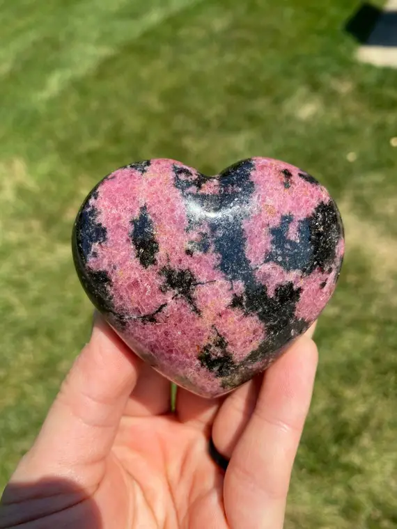 Rhodonite Stone Heart (1" - 4") - Rhodonite Heart Crystal - Rhodonite Worry Stone - Love Stones - Polished Rhodonite - Heart Chakra Crystals