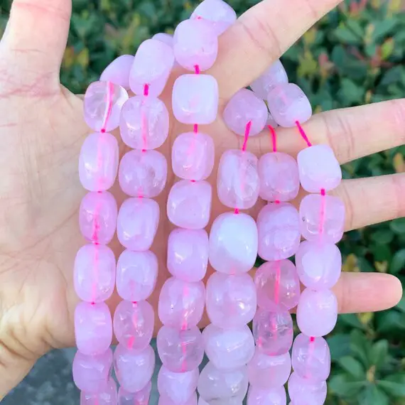 1 Strand/15" Natural Pink Rose Quartz Healing Gemstone Tumbled Round Nugget Rock 10-13mm Stone Beads For Bracelet Necklace Jewelry Making